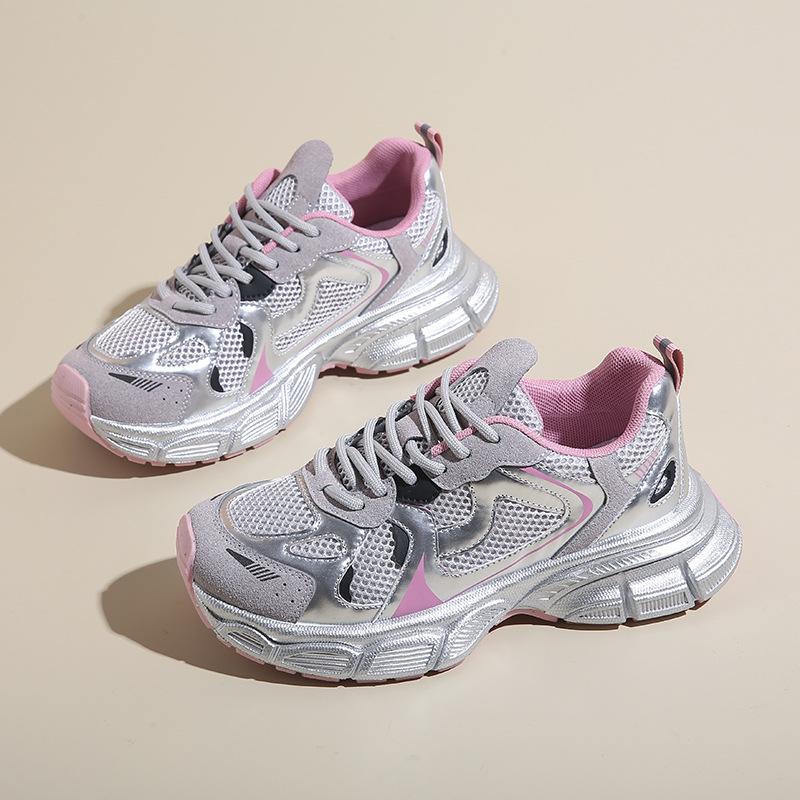 Modieuze Chunky Platform Sneakers voor Dames Lente Ademend Mesh Dikke Zool Gevulkaniseerde Schoenen Vrouw Casual Vetersluiting Sport Hardloopschoen