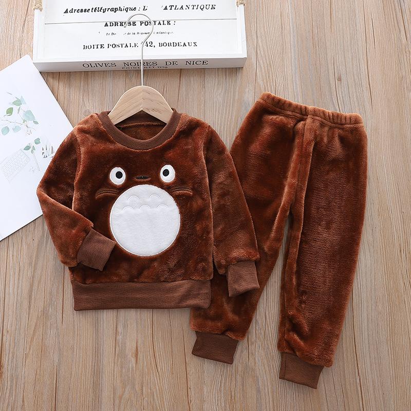 Toddler Baby Boys Clothes Autumn Winter Kids Flannel Pajamas Set Thick Warm Sweater Cartoon Cute Bear Two-piece Girls Suit Tracksuits