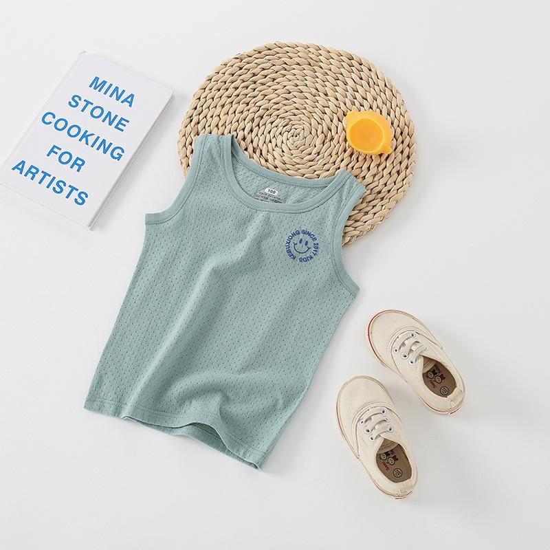 Boys Pure Cotton Vest Summer Children's Mesh Hurdle Girl Baby Sling Little Boy Summer Middle and Older Children's Vest
