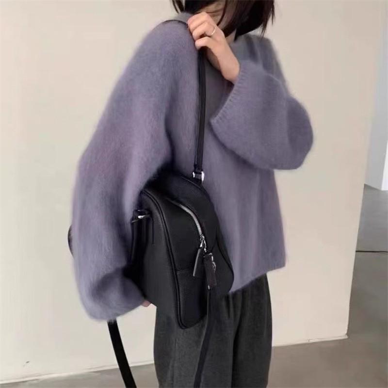 Soft Fuzzy Knit Pullover Sweater Women Loose Oversized Round Neck Long Sleeve Winter Casual Cozy Top