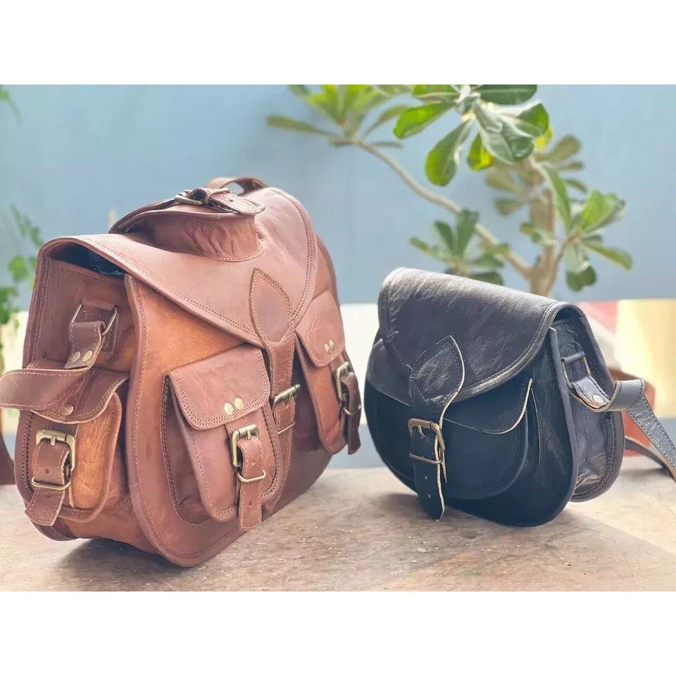 Vera Pelle di Capra Vintage Messenger da donna Borsa a Spalla Portamonete Nero in Omaggio