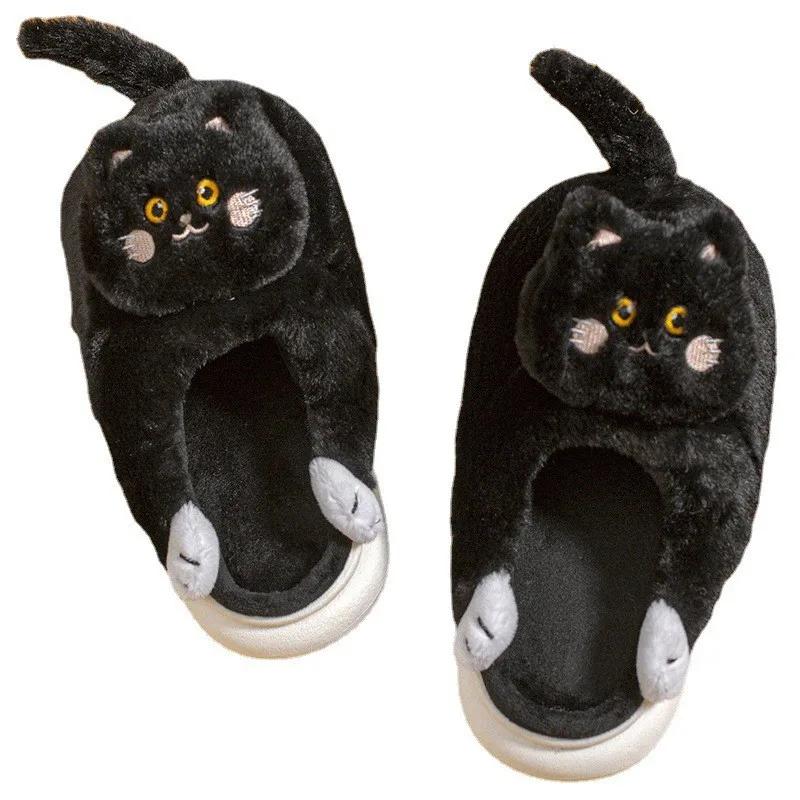Fashion Cat Slippers Women Men Winter Home Slides Kawaii Floor Shoes Furry Slippers Girl White Mules Funny Cute Gift Slippers 2024