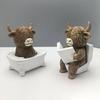 Highland Cow Figurine Cute Bathroom Highland Cow Statue Resin Bath/Read Scottish Cattle Decoration for Home Kitchen Tiered Tray Table Decor