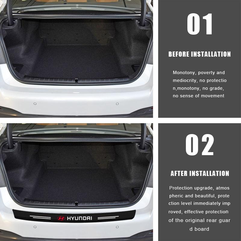 1pcs Carbon Fiber Car Trunk Rear Bumper Sticker Guard Plate Protector For Hyundai Logo IX35 Bayon Kona I30 ElantraSolaris Palisade