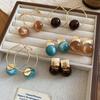 Light Luxury Gold Plated Iron Alloy Large Hoop Earrings For Women Multicolor Round Resin Ball Daily Party Jewelry