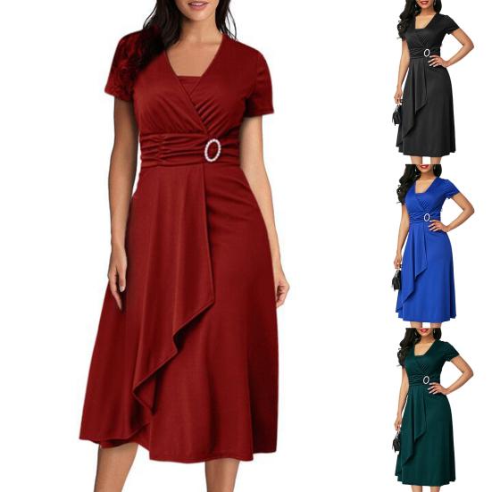 Party Dress Women Solid Color Large Hem Sexy Temperament A-Line for Wedding