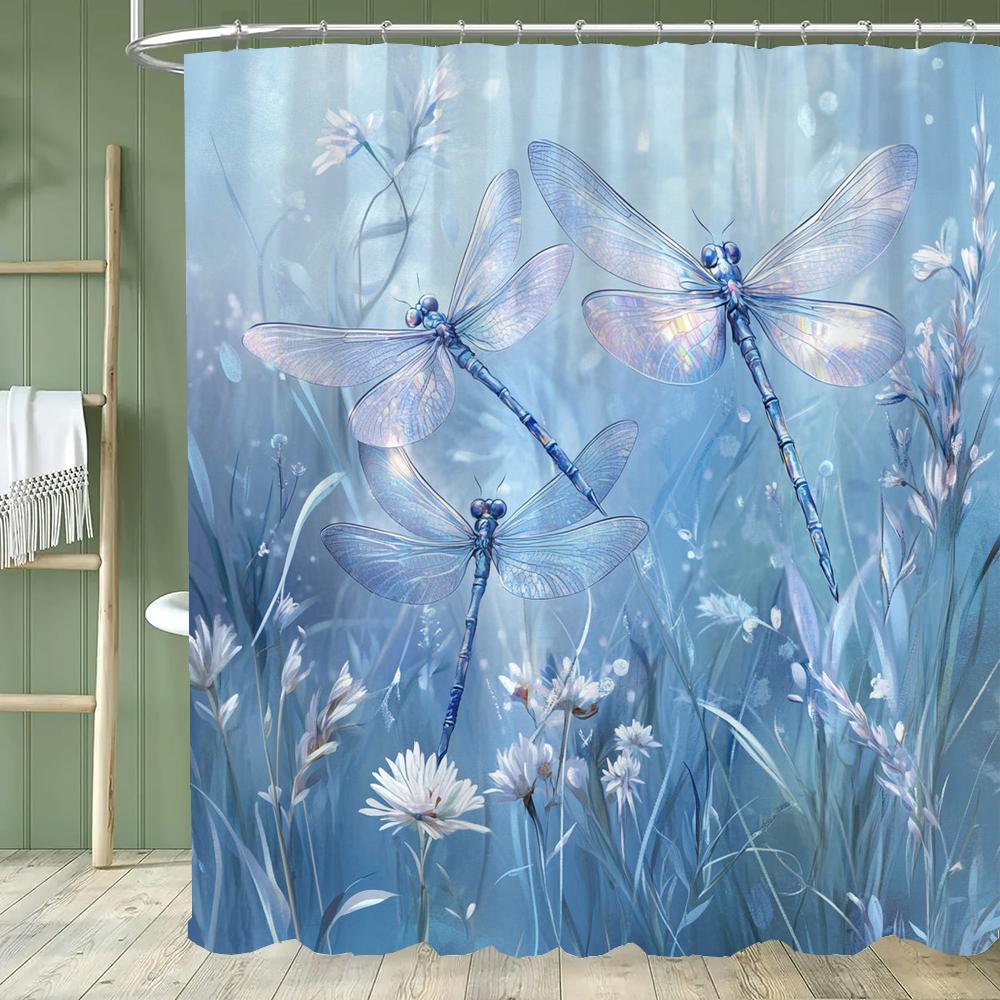 Beautiful Flowers Shower Curtain for Bathroom Blue Floral Romantic Wildflower Plants Nature Scenery Home Decor Curtain with Hook