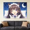 Anime Cat Ear Maid Tapestry Night Sky Moon Star Wall Hanging Bedroom Living Room Decor Flat Print