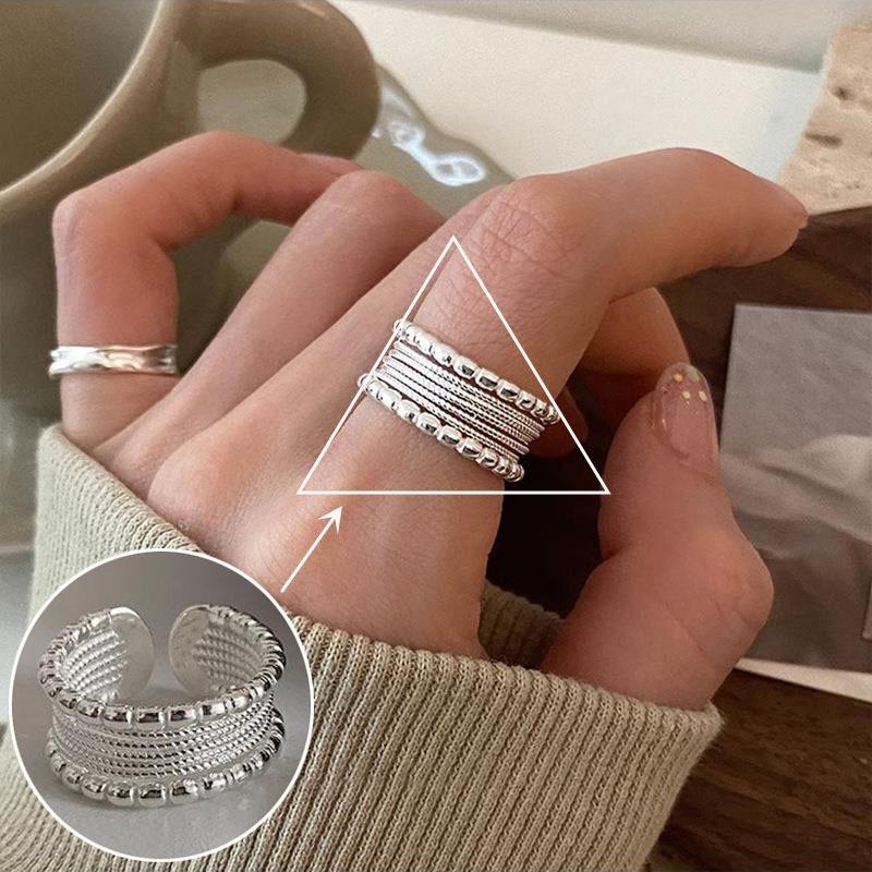 Koreanischer Stil S925 Versilberter Geometrischer Offener Fingerring - Damen Vintage Hip Hop Schmuck für Zeige- oder Ringfinger.