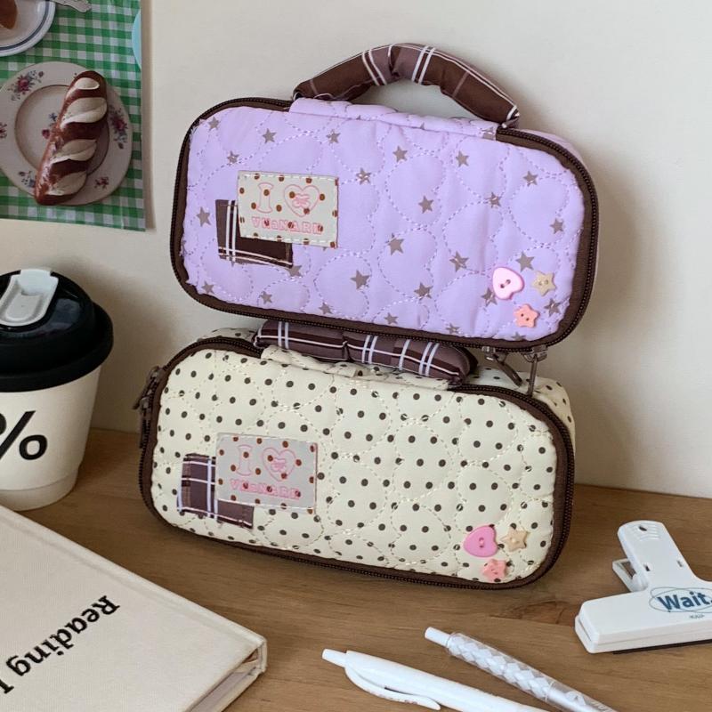 Heart Shaped Handle Pencil Case Cute Ins Style Student Pen Bag Large-Capacity Stationery Storage Bag Makeup Bag