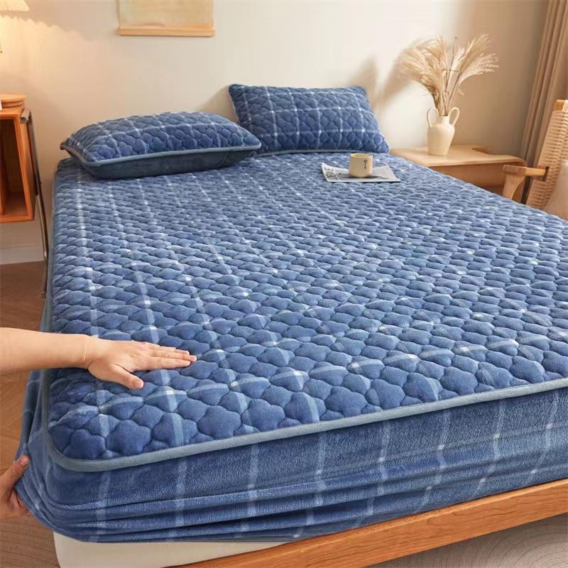 Husă de saltea matlasată de flanel de lux Gros, catifea, matlasată, husă de protecție, husă de protecție pentru pat de iarnă, nu este inclusă față de pernă