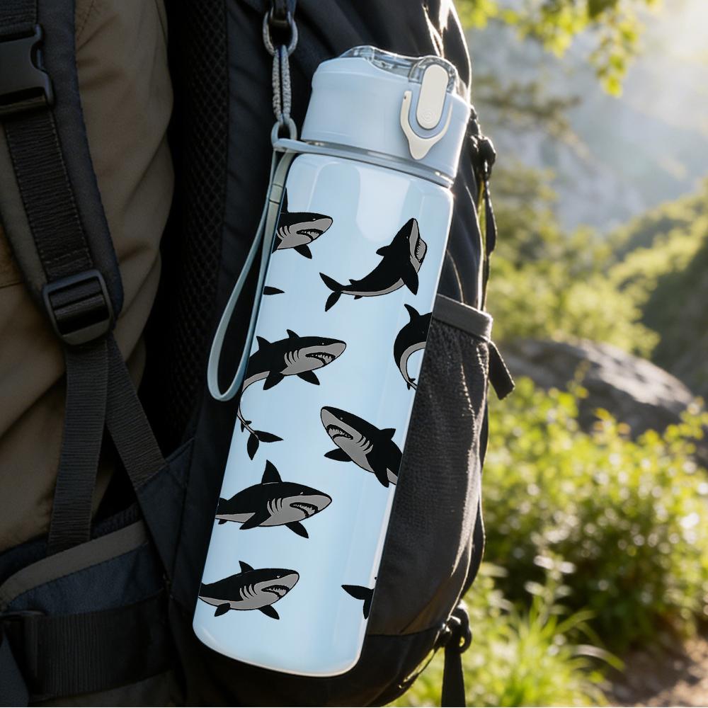 1PC Black Wild Fish Flock 750ml Color Plastic Water Bottle Leakproof Flip Straw Lid For Sports Office Home Use