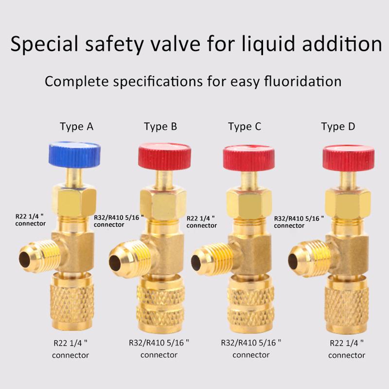 1 Piece R410A R22 Air Conditioning Refrigerant 1/4" Safety Adapter Liquid Safety Valve Air Conditioning Repair And Fluoride