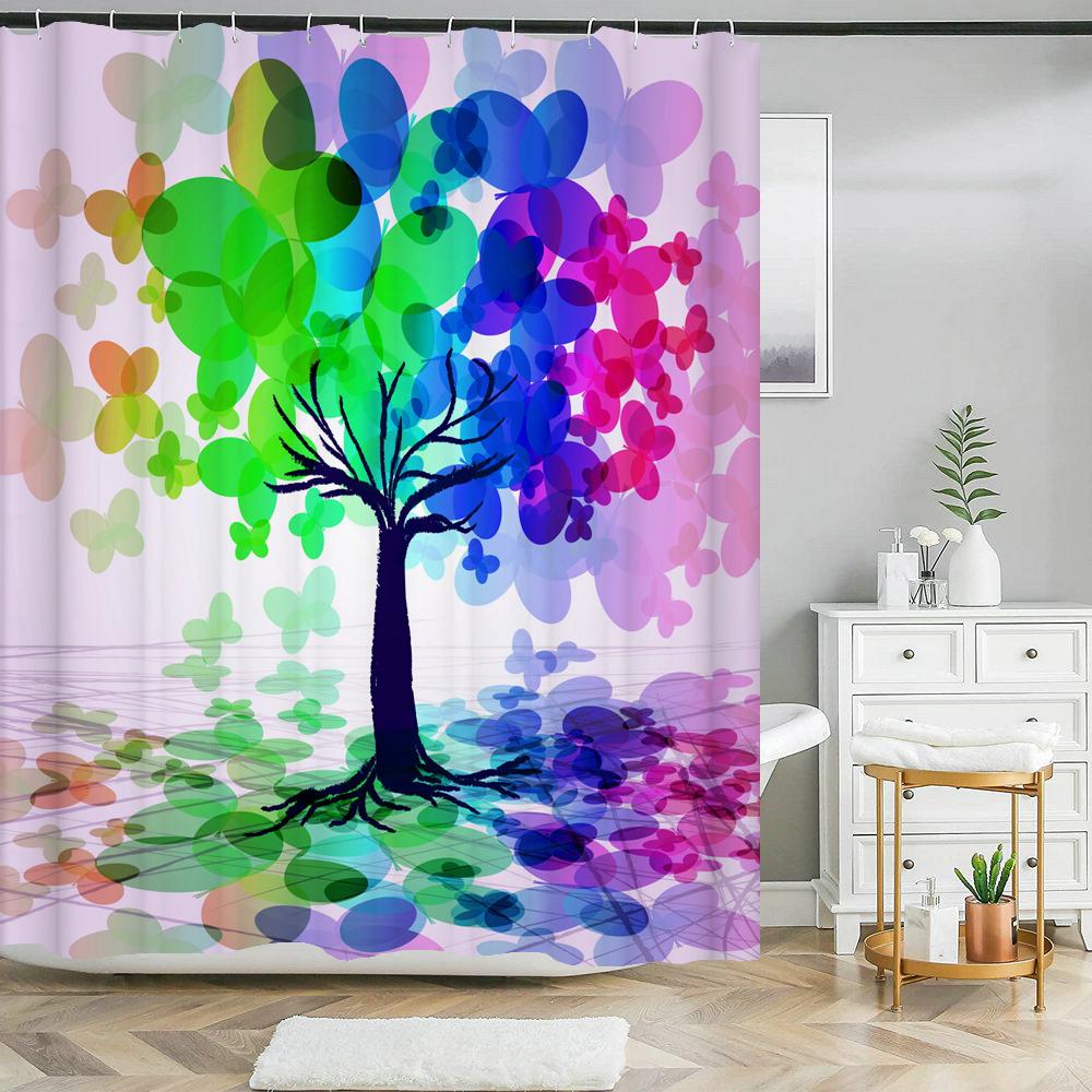 Bathroom Shower Curtain 3D Beautiful Butterfly Printing Polyester Waterproof Curtain Home Decoration Curtain with Hook 180x180cm