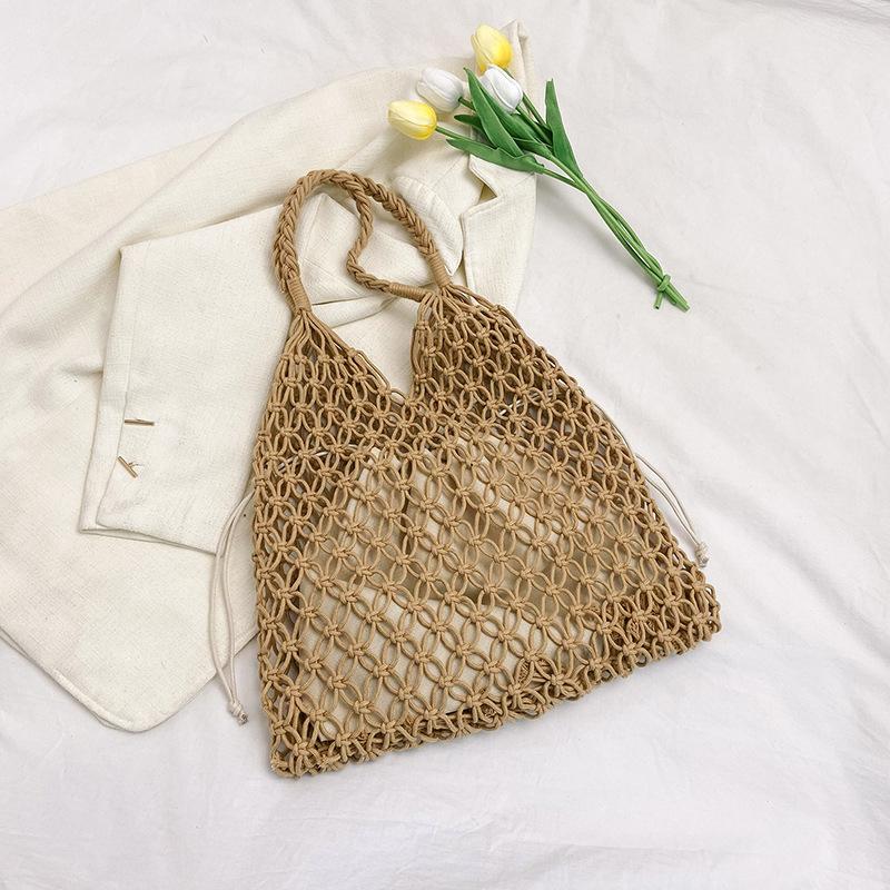 Yogodlns Summer Woven Bag for Women Handbags Handmade Knitted Beach Boho Shoulder Bag Large Tote Bag Hollow Out Shopping Bag