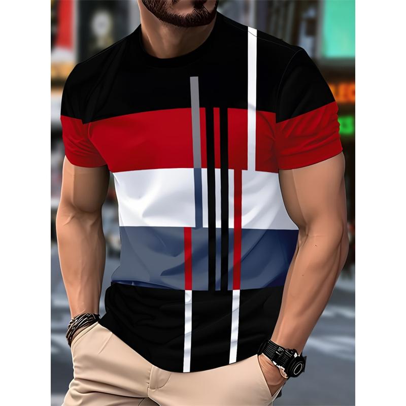 Simple Fashion Striped Graphic T Shirts for Men Summer Casual Short  Sleeve 3D Printed T-shirts Loose Breathable Daily Wear Tees