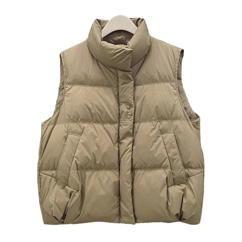 Korean Version Stand-up Collar Down Vest Women's Autumn and Winter Fashion Lightweight Placket Double Buckle Warm and Thin Small Vest