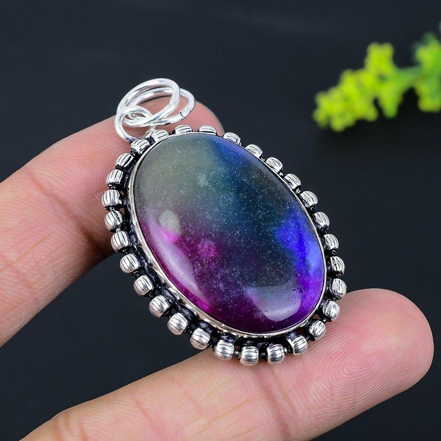 Multi Labradorite Gemstone Handmade 925 Sterling Silver Pendant 2.21" J3b99