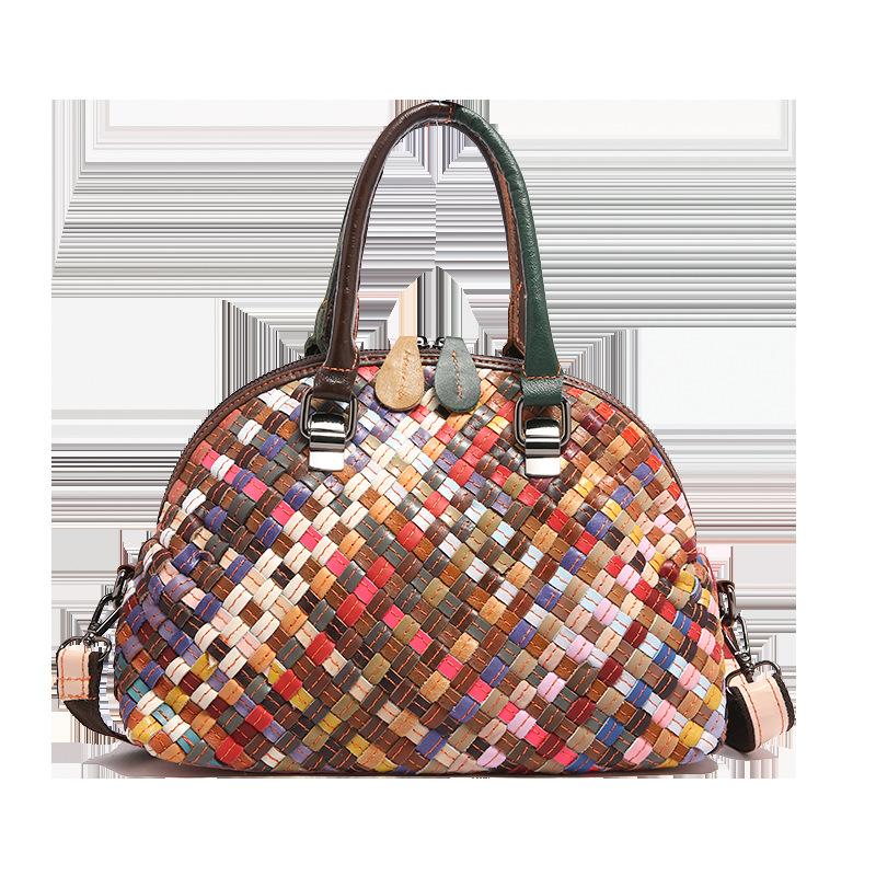Colorful Genuine Leather Woven Bag New Fashion Design Luxury High-Grade Striped Versatile Shell Bag Women Shoulder Messenger Bag