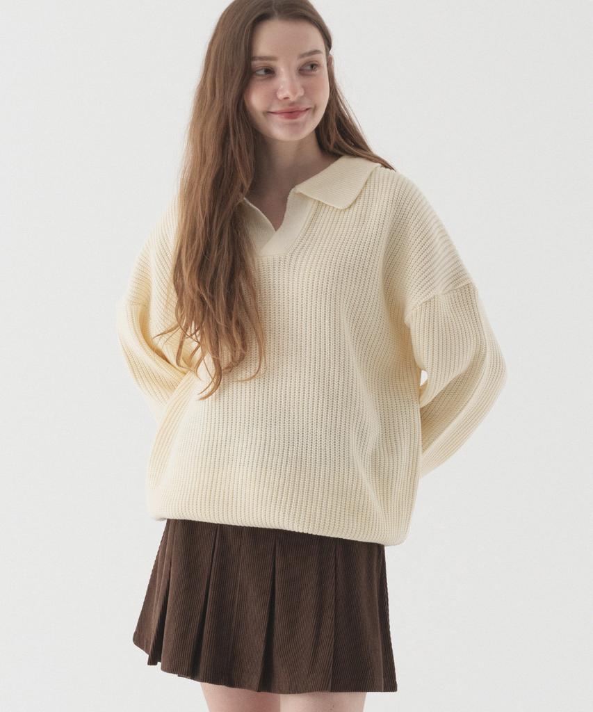 PIANER Open Collar Oversized Hacci Knit (Ivory)