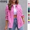 Veste en Denim déchiré à manches longues pour femme, haut décontracté à revers, à la mode, automne et hiver
