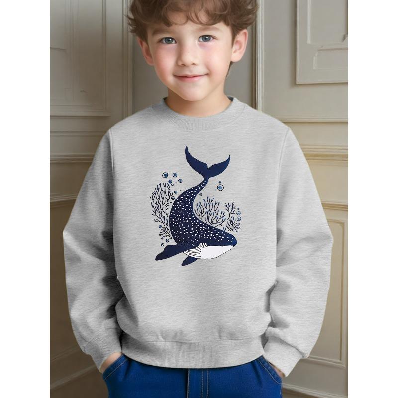 Süßes, kindliches Wal-Print Crewneck Sweatshirt für Kinder, für den täglichen Gebrauch, Freizeit, Schule und Outdoor-Aktivitäten