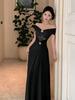 Hepburn Style Little Black Dress High-end Sense Royal Sister Style One-word Shoulder Slim Fit Hip Wrap Long Dress High-end Exquisite Dress Dress