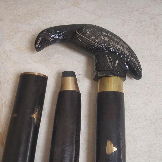 Brass Raven Black Handle Cane Head Handle Wood Walking Stick Cane 3 Part Open Accessories Spare Part Gift
