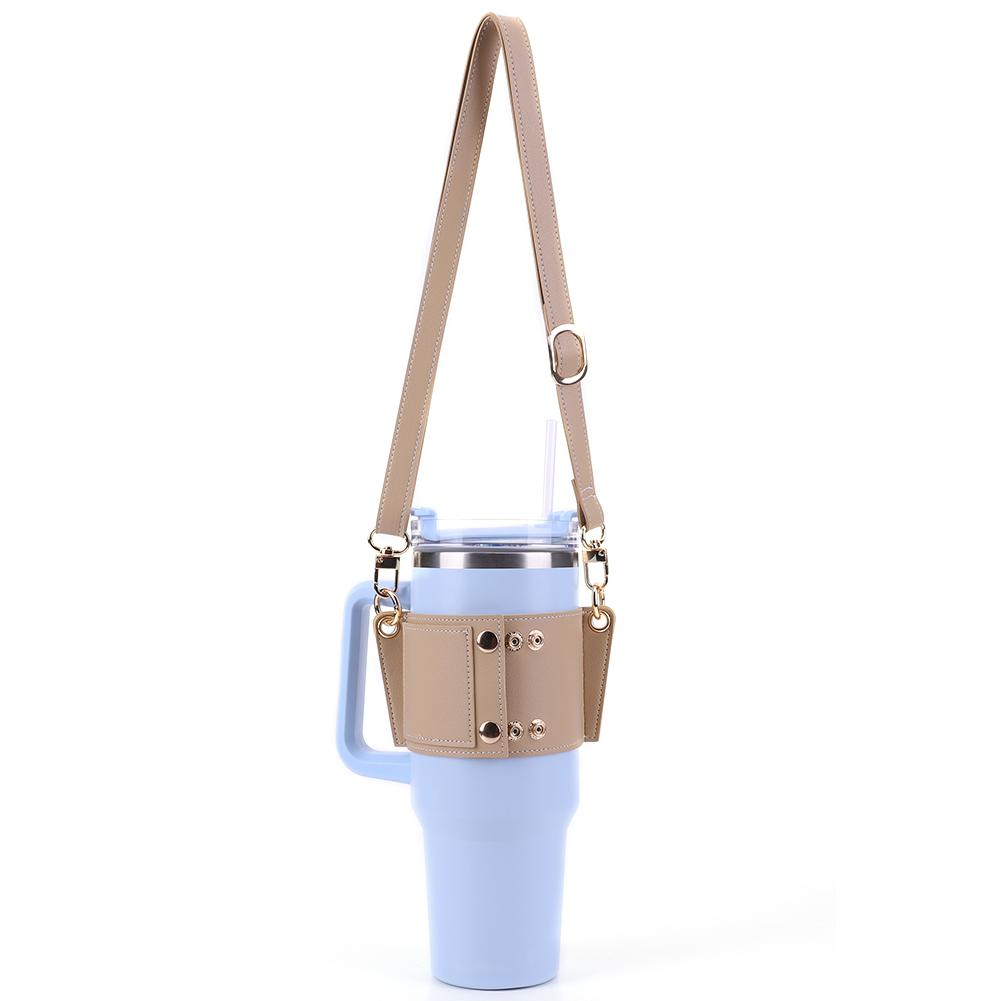 Water Bottle Holder PU Leather Cover Travel Water Bottle Sling Bag with Adjustable Strap Portable Cup Sleeve 30oz & 40oz Tumbler