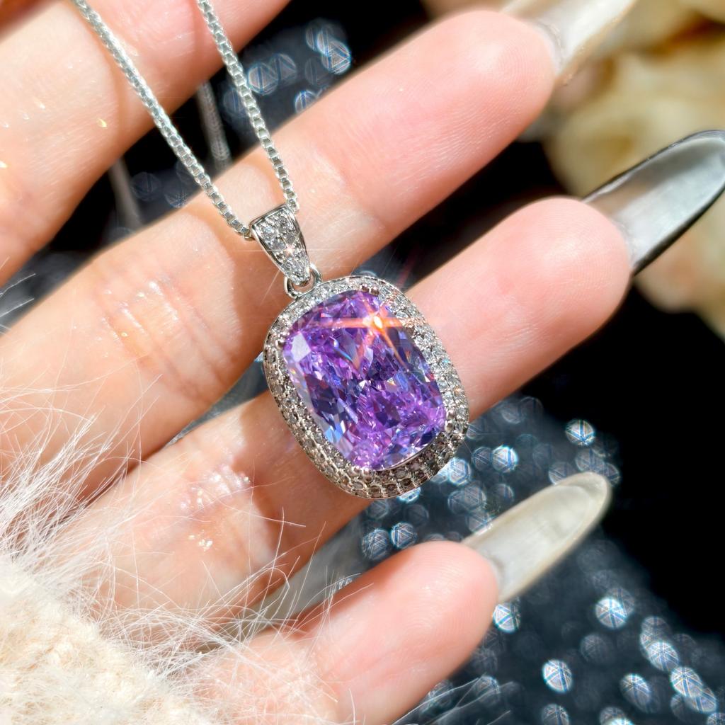 Heavy Industry Long Pillow Nest Cut Purple Lithium High Carbon Diamond Open Ring Pendant Necklace Earrings