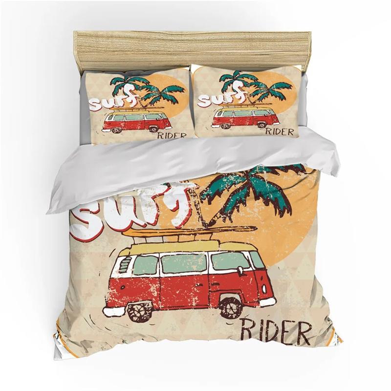 Husă de pilotă Surf, hippie, clasic, autobuz vechi, placă de surf, libertate, vacanță exotică, viață schițată, artă galbenă și portocalie, decor de cameră pentru femei și bărbați