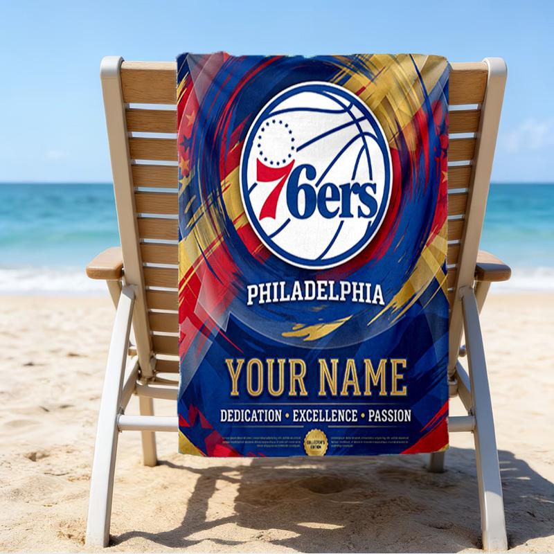Custom Name Beach Towel 76ers Basketball Team Beach Towel, Soft Microfiber, Gift for Her/Him, Birthday, for Pool, Beach, Travel, Fan Gifts