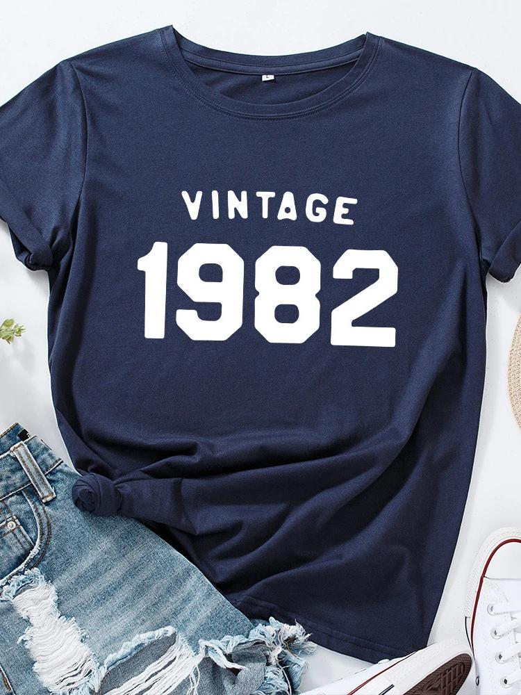 Vintage 1982 Letter Print Women T Shirt Short Sleeve O Neck Loose Women Tshirt Ladies Tee Shirt Tops Clothes Camisetas Mujer