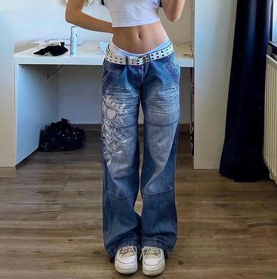 Spring Women's Printed Loose Trousers Low Rise Jeans