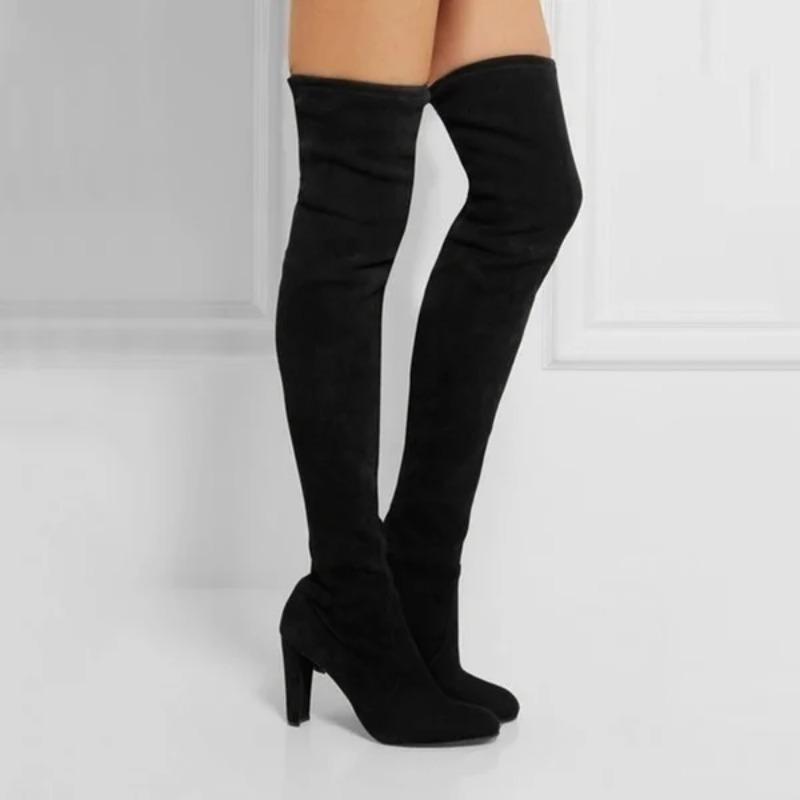 Women Long Boots Sexy High Heels Suede Lace Up Over The Knee Boots Autumn Winter Warm Shoes Female Slim Thigh High Boots Party