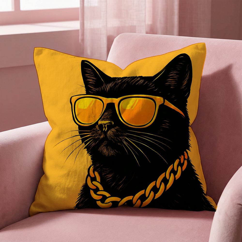 Animal a cat with glasses Cushion Cover MultiScene Pillow Cover for Home Car Reversible Soft Durable for Daily Use