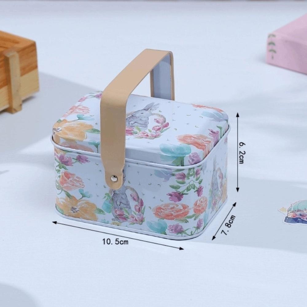 Handle Design Easter Egg Bunny Box Decorative Case Tinplate Material Candy Cookie Box Easter Theme Empty Box Gift Packaging Box