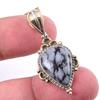 Natural Snowflake Obsidian Gemstone 925 Solid Silver Two Tone Pendant 1.50" E8a90