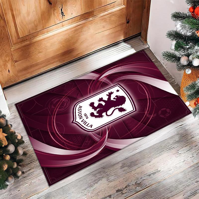 Kobercový koberec Aston Villa Football Print Crystal Velvet, Pohodlný, Absorpčný, Protišmykový, Interiérový Podlahový Koberec