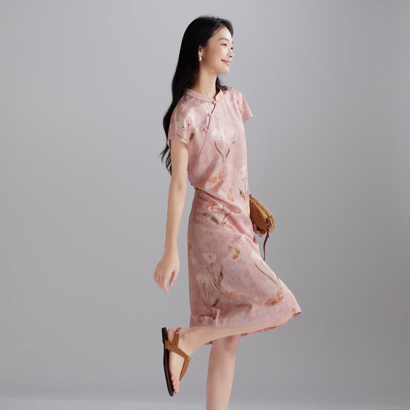 SOFSIL Nieuwe Chinese Stijl Geprinte Korte Mouw Qipao Jurk