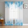 Xmas Cold Winter Blue Snowflakes Pure White Chiffon Transparent Drapes for Living Room Bed Chamber Ornamentation Window Panel Voiles Netting Curtain