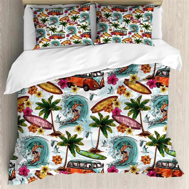 Husă de pilotă Surf, hippie, clasic, autobuz vechi, placă de surf, libertate, vacanță exotică, viață schițată, artă galbenă și portocalie, decor de cameră pentru femei și bărbați