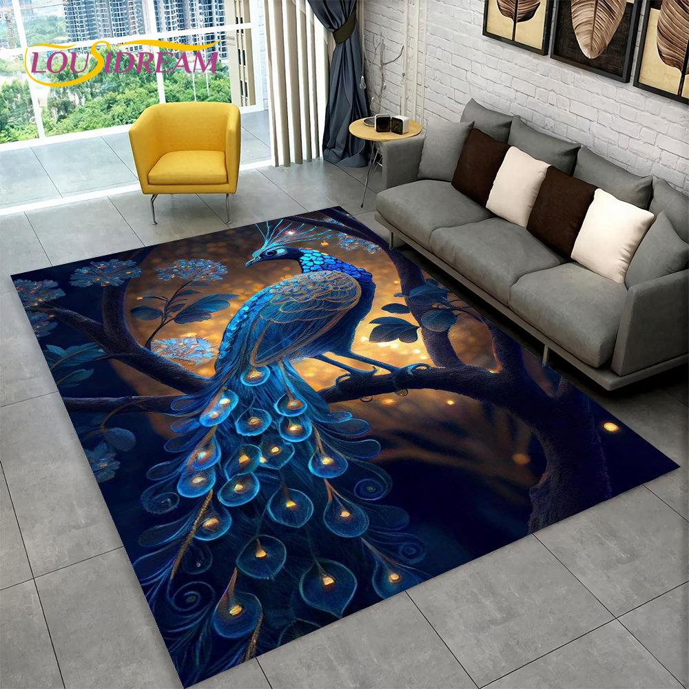 3D-Teppich mit exquisitem Pfauentier-Motiv, Teppich für Zuhause, Wohnzimmer, Schlafzimmer, Sofa, Fußmatte, Küchendekoration, rutschfeste Fußmatten