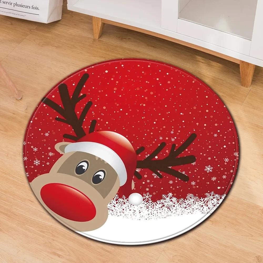 Santa Claus Round Carpet Christmas Theme Rug for Kids Teen New Year's Gift Living Room Bedroom Decor Anti-Slip Circle Floor Mat