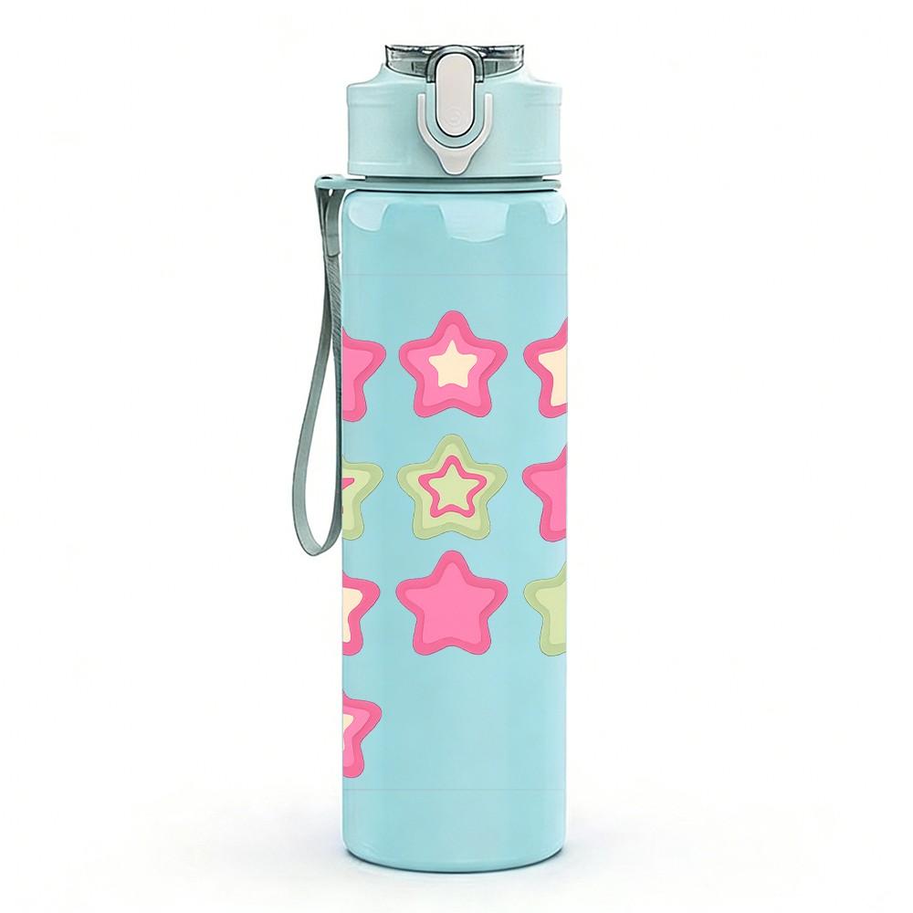 1PC Multi Color Star Collection 750ml Color Plastic Sports Water Bottle Leakproof Flip Straw Lid Suitable for Sports Office Home Use