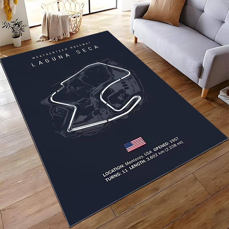 LAGUNA SECA Race Track Design Area Rug for Car Enthusiasts Suitable for Use As an Anti-slip Game Mat for Living Room and Bedroom Sofas