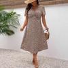 Elegant Cross-border Leopard Print Plus Size Dress - Women's Short Sleeve Twisted Design