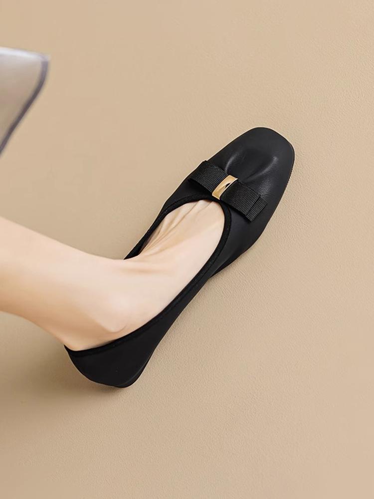 Fashion Shallow Mouth Square Bow Low Order Shoes 2024 Ballet Shoes Women's Scoop Shoes Grandma