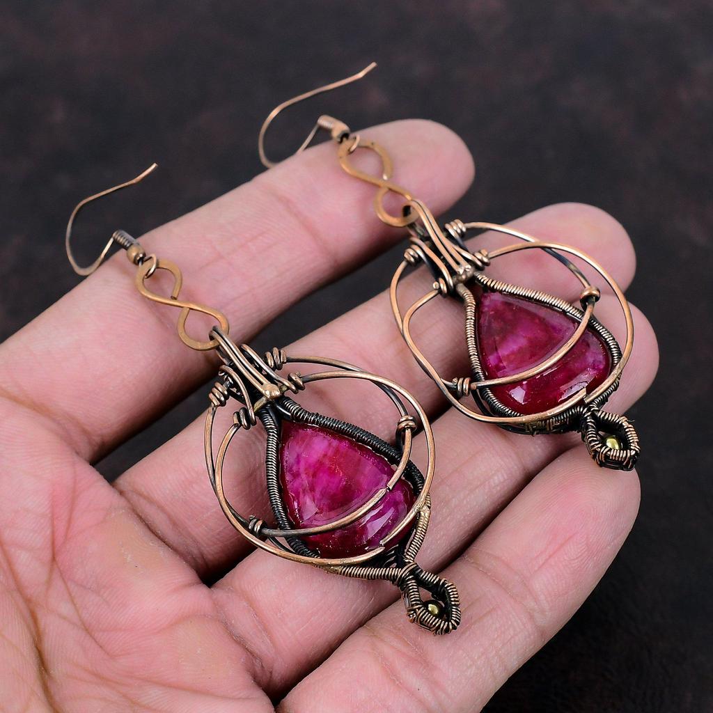 Faceted Kashmir Ruby Earring Copper Wire Wrapped Earrings Handmade Earring Awesome Copper Jewelry Original Gemstone Earring Gift For Mother