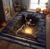 Skelett Illusion Teppich Spukiger Optischer Boden Teppich Lustige Gotische Heimdeko Geschenk für Wohnzimmer Horror Fußmatte Teppich 2D Flach